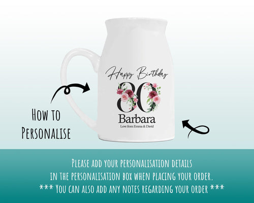 80th Birthday Gift for Women - Happy Birthday 80 Small Personalised Flower Pot Vase 1946 Gift for Her Ladies Floral Design Nan Gran BNA80