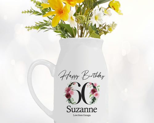 60th Birthday Gift for Women - Happy Birthday 60 Small Personalised Flower Pot Vase 1966 Gift for Her Ladies Floral Design Mum Nan BNA60