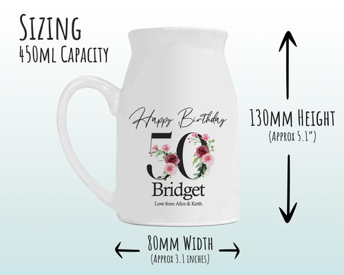 50th Birthday Gift for Women - Happy Birthday 50 Small Personalised Flower Pot Vase 1976 Gift for Her Ladies Floral Design Mum Nan BNA50