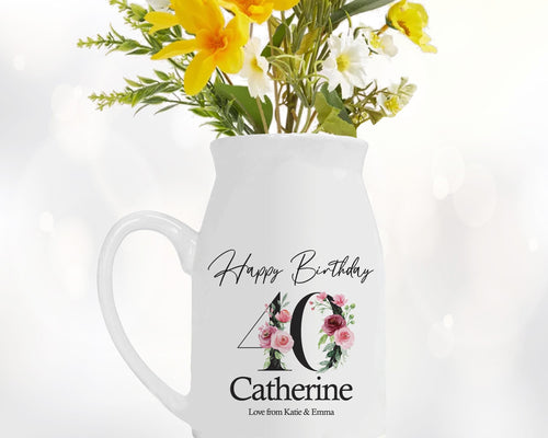 40th Birthday Gift for Women Happy Birthday 40 Small Personalised Flower Pot Vase 1986 Gift for Her Ladies Floral Design Mum Daughter BNA40