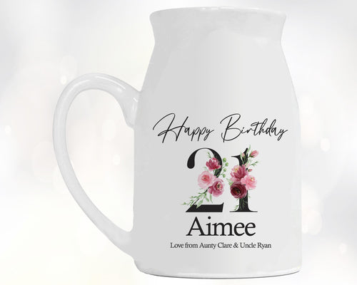 21st Birthday Gift for Her - Happy Birthday 21 Small Personalised Flower Pot Vase 2005 Gift for Women Floral Design Daughter Sister BNA21