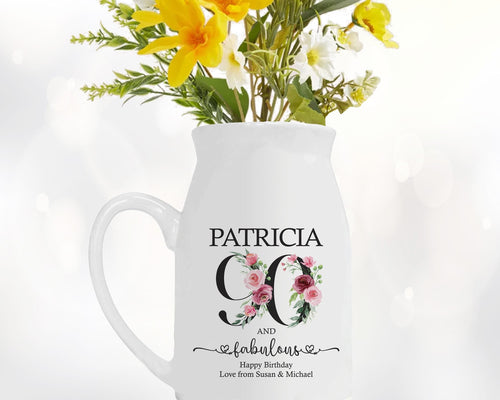 90th Birthday Gift for Women - 90 and Fabulous Small Personalised Flower Pot Vase 1936 Gift for Her Ladies Floral Design Nan Gran BNK90