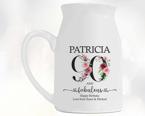 90th Birthday Gift for Women - 90 and Fabulous Small Personalised Flower Pot Vase 1936 Gift for Her Ladies Floral Design Nan Gran BNK90