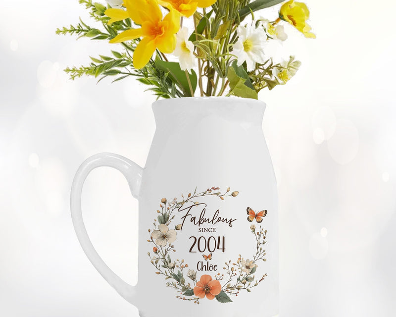 21st Birthday Gift for Her - Fabulous Since 2004 Small Personalised Flower Pot Vase 21 Gift for Women Floral Design Daughter Sister BNL21