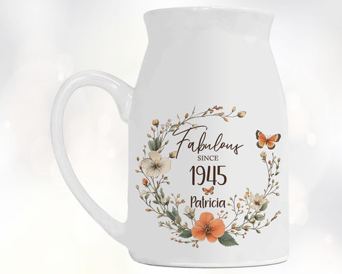 80th Birthday Gift for Women - Fabulous Since 1945 Small Personalised Flower Pot Vase 80 Gift for Her Ladies Floral Design Nan Gran BNL80