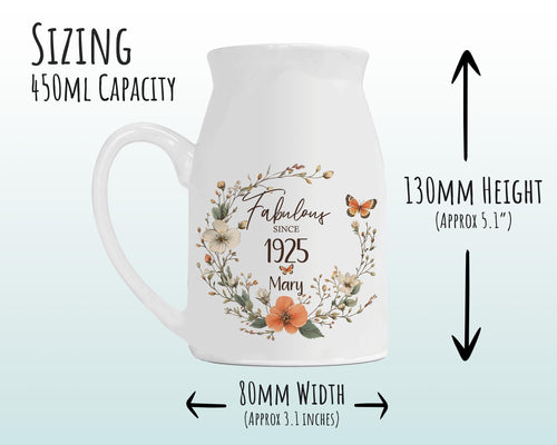 100th Birthday Gift for Women - Fabulous Since 1925 Small Personalised Flower Pot Vase 100 Gift for Her Ladies Floral Design Nan Gran BNL100