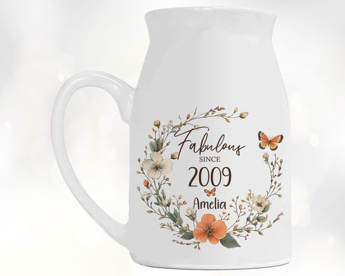 16th Birthday Gift for Her - Fabulous Since 2010 Small Personalised Flower Pot Vase 16 Gift for Women Floral Design Daughter Sister BNL16