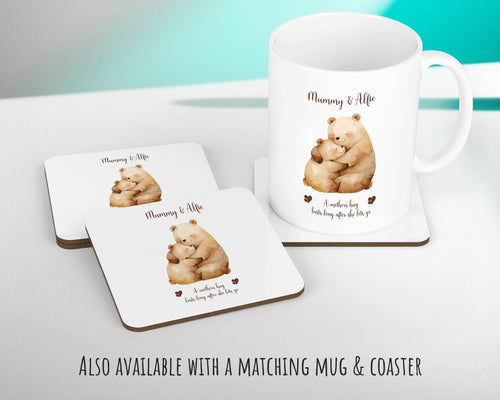 Mum Gift from Son Daughter - Personalised Bear Design Mummy Scatter Cushion Matching Mummy Mug Coaster Gift Set Bundle Gifts for Mum SMC005