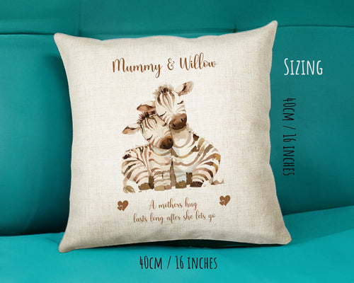 Mum Gift from Son Daughter - Personalised Zebra Design Mummy Scatter Cushion Matching Mummy Mug Coaster Gift Bundle Gifts for Mum SMC010