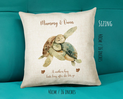 Mum Gift from Son Daughter - Personalised Turtle Design Mummy Scatter Cushion Matching Mummy Mug Coaster Gift Bundle Gifts for Mum SMC009
