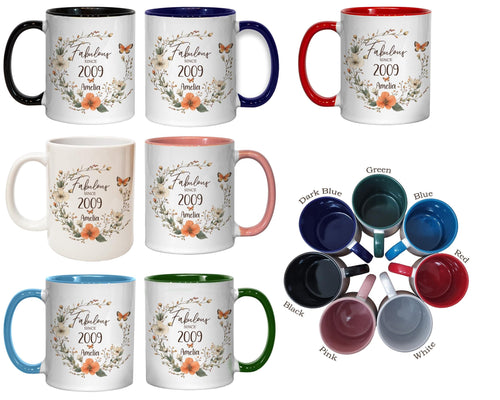 16th Birthday Gift for Her - Fabulous Since 2010 Personalised Mug Coaster Age 16 Gift for Women Ladies Floral Butterfly Daughter Girl BNL16M