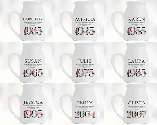 90th Birthday Gift for Women - Wonderful since 1936 Small Personalised Flower Pot Vase 90 Gift for Her Ladies Floral Design Nan Gran BND90