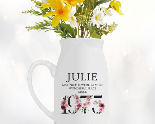 50th Birthday Gift for Women - Wonderful since 1976 Small Personalised Flower Pot Vase 50 Gift for Her Ladies Floral Design Mum Nan BND50