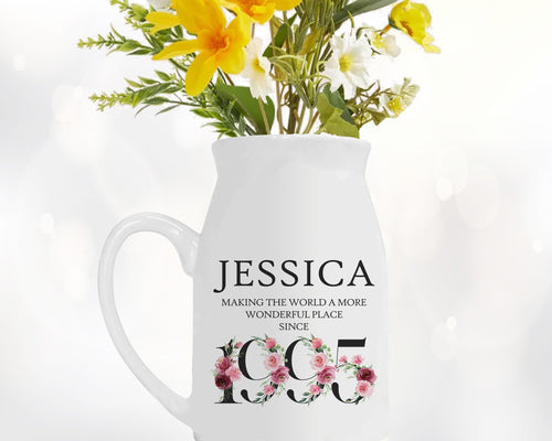 30th Birthday Gift for Her - Wonderful since 1996 Small Personalised Flower Pot Vase 30 Gifts for Women Floral Design Daughter Sister BND30