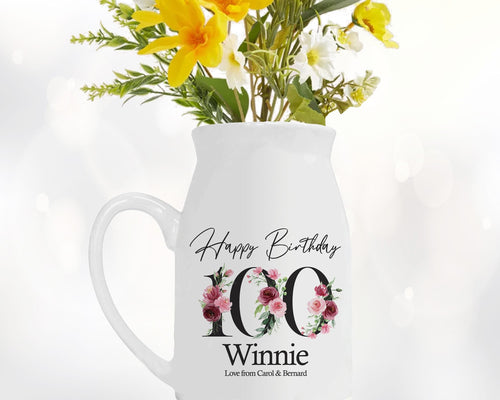 100th Birthday Gift for Women - Happy Birthday 100 Small Personalised Flower Pot Vase 1926 Gift for Her Ladies Floral Design Grandma BNA100