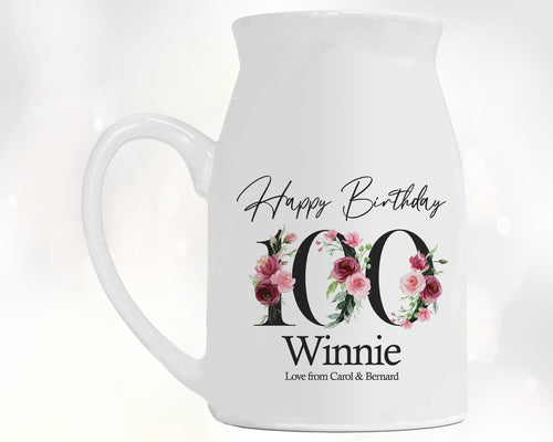 100th Birthday Gift for Women - Happy Birthday 100 Small Personalised Flower Pot Vase 1926 Gift for Her Ladies Floral Design Grandma BNA100
