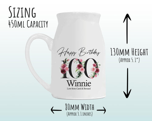 100th Birthday Gift for Women - Happy Birthday 100 Small Personalised Flower Pot Vase 1926 Gift for Her Ladies Floral Design Grandma BNA100