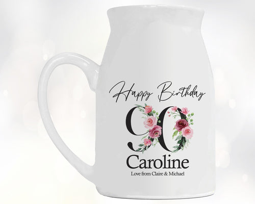 90th Birthday Gift for Women - Happy Birthday 90 Small Personalised Flower Pot Vase 1936 Gift for Her Ladies Floral Design Nan Gran BNA90