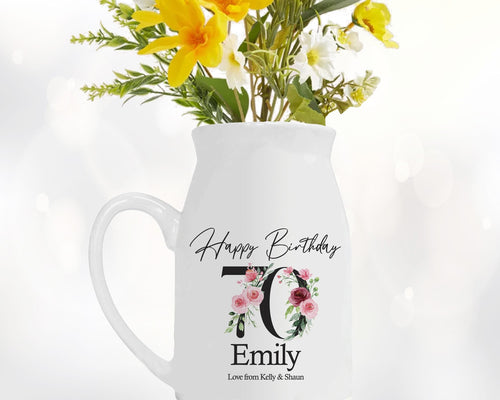70th Birthday Gift for Women - Happy Birthday 70 Small Personalised Flower Pot Vase 1956 Gift for Her Ladies Floral Design Nan Gran BNA70
