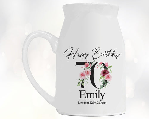 70th Birthday Gift for Women - Happy Birthday 70 Small Personalised Flower Pot Vase 1956 Gift for Her Ladies Floral Design Nan Gran BNA70