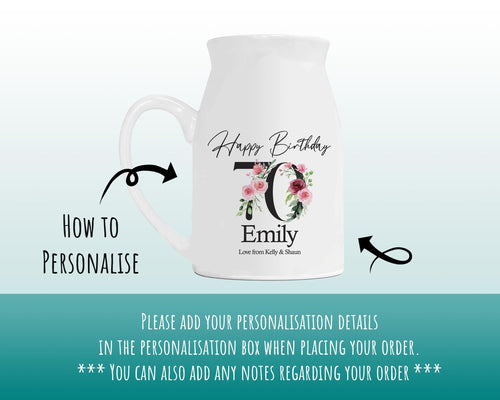 70th Birthday Gift for Women - Happy Birthday 70 Small Personalised Flower Pot Vase 1956 Gift for Her Ladies Floral Design Nan Gran BNA70