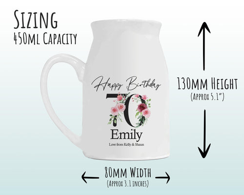 70th Birthday Gift for Women - Happy Birthday 70 Small Personalised Flower Pot Vase 1956 Gift for Her Ladies Floral Design Nan Gran BNA70