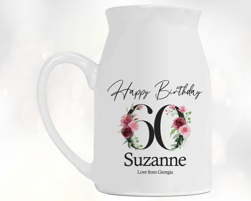 60th Birthday Gift for Women - Happy Birthday 60 Small Personalised Flower Pot Vase 1966 Gift for Her Ladies Floral Design Mum Nan BNA60