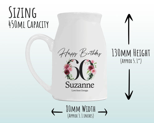 60th Birthday Gift for Women - Happy Birthday 60 Small Personalised Flower Pot Vase 1966 Gift for Her Ladies Floral Design Mum Nan BNA60