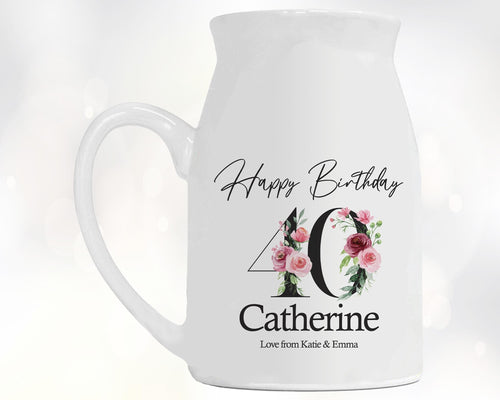 40th Birthday Gift for Women Happy Birthday 40 Small Personalised Flower Pot Vase 1986 Gift for Her Ladies Floral Design Mum Daughter BNA40