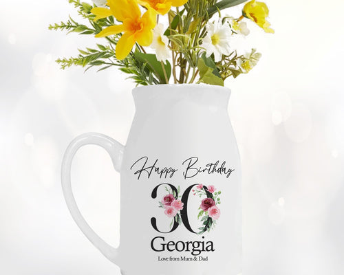 30th Birthday Gift for Her - Happy Birthday 30 Small Personalised Flower Pot Vase 1996 Gifts for Women Floral Design Daughter Sister BNA30