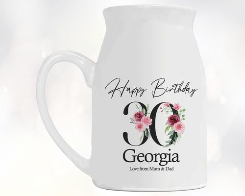 30th Birthday Gift for Her - Happy Birthday 30 Small Personalised Flower Pot Vase 1996 Gifts for Women Floral Design Daughter Sister BNA30