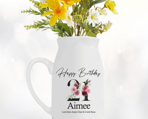 21st Birthday Gift for Her - Happy Birthday 21 Small Personalised Flower Pot Vase 2005 Gift for Women Floral Design Daughter Sister BNA21