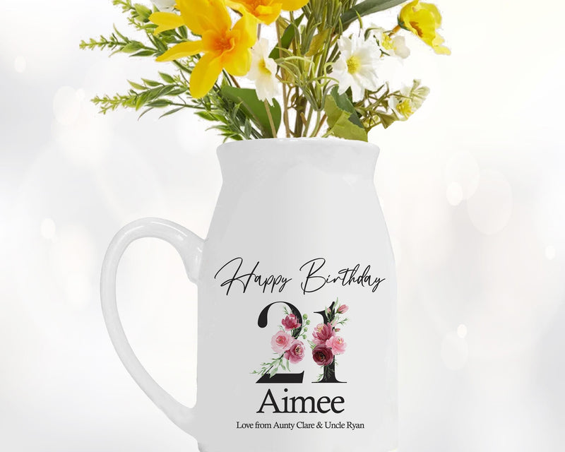 21st Birthday Gift for Her - Happy Birthday 21 Small Personalised Flower Pot Vase 2005 Gift for Women Floral Design Daughter Sister BNA21