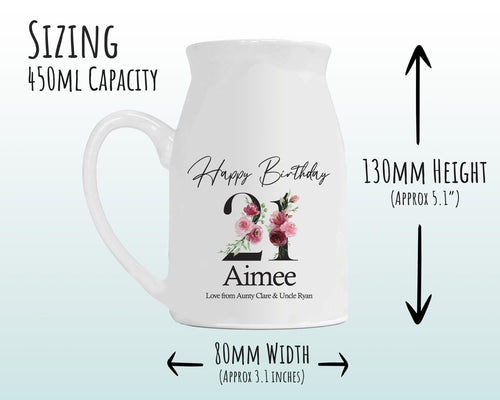 21st Birthday Gift for Her - Happy Birthday 21 Small Personalised Flower Pot Vase 2005 Gift for Women Floral Design Daughter Sister BNA21
