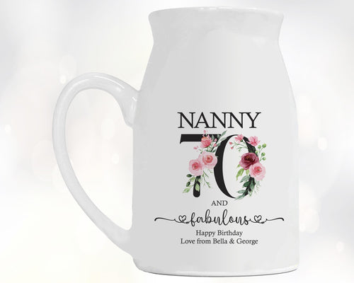 70th Birthday Gift for Women - 70 and Fabulous Small Personalised Flower Pot Vase 1956 Gift for Her Ladies Floral Design Nan Gran BNK70
