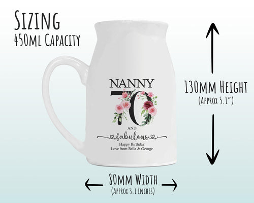 70th Birthday Gift for Women - 70 and Fabulous Small Personalised Flower Pot Vase 1956 Gift for Her Ladies Floral Design Nan Gran BNK70
