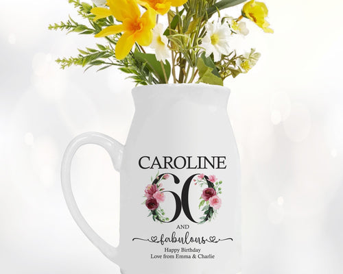 60th Birthday Gift for Women - 60 and Fabulous Small Personalised Flower Pot Vase 1966 Gift for Her Ladies Floral Design Mum Nan BNK60