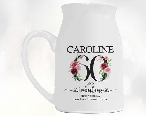 60th Birthday Gift for Women - 60 and Fabulous Small Personalised Flower Pot Vase 1966 Gift for Her Ladies Floral Design Mum Nan BNK60
