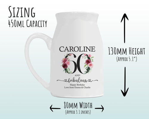 60th Birthday Gift for Women - 60 and Fabulous Small Personalised Flower Pot Vase 1966 Gift for Her Ladies Floral Design Mum Nan BNK60
