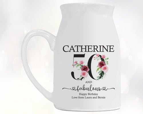 50th Birthday Gift for Women - 50 and Fabulous Small Personalised Flower Pot Vase 1976 Gift for Her Ladies Floral Design Mum Nan BNK50