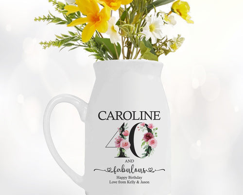 40th Birthday Gift for Women 40 and Fabulous Small Personalised Flower Pot Vase 1986 Gift for Her Ladies Floral Design Mum Daughter BNK40