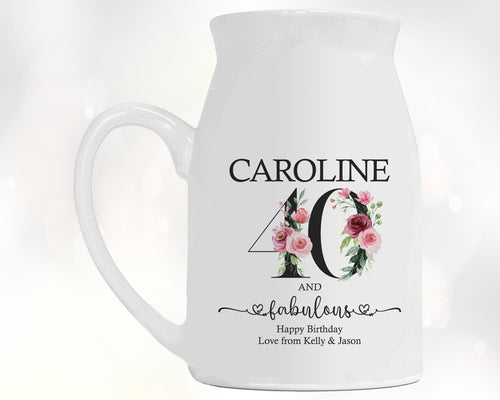 40th Birthday Gift for Women 40 and Fabulous Small Personalised Flower Pot Vase 1986 Gift for Her Ladies Floral Design Mum Daughter BNK40