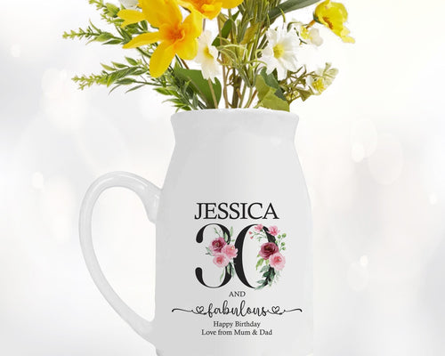 30th Birthday Gift for Her - 30 and Fabulous Small Personalised Flower Pot Vase 1996 Gifts for Women Floral Design Daughter Sister BNK30