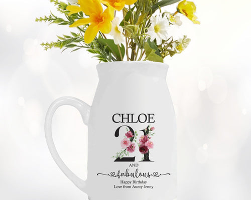 21st Birthday Gift for Her - 21 and Fabulous Small Personalised Flower Pot Vase 2005 Gift for Women Floral Design Daughter Sister BNK21