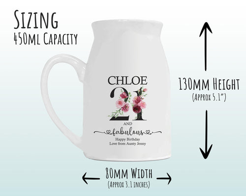 21st Birthday Gift for Her - 21 and Fabulous Small Personalised Flower Pot Vase 2005 Gift for Women Floral Design Daughter Sister BNK21