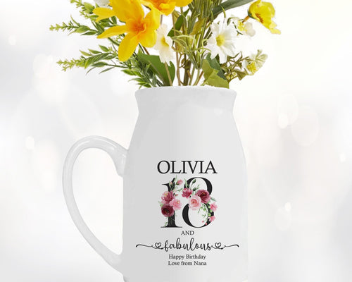 18th Birthday Gift for Her - 18 and Fabulous8 Small Personalised Flower Pot Vase 2008 Gift for Women Floral Design Daughter Sister BNK18