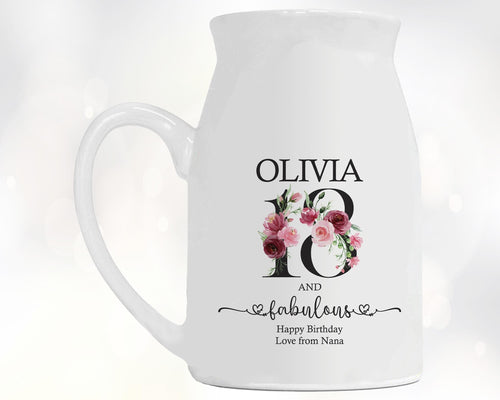 18th Birthday Gift for Her - 18 and Fabulous8 Small Personalised Flower Pot Vase 2008 Gift for Women Floral Design Daughter Sister BNK18