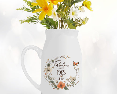 60th Birthday Gift for Women - Fabulous Since 1966 Small Personalised Flower Pot Vase 60 Gift for Her Ladies Floral Design Mum Nan BNL60