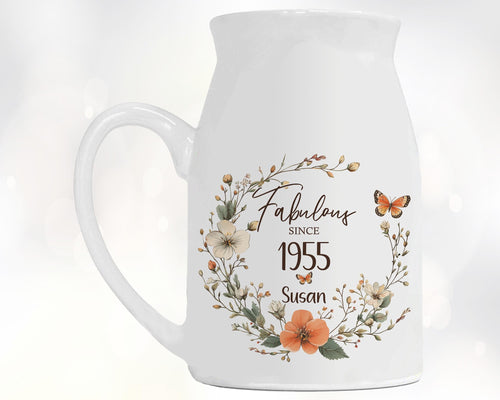 70th Birthday Gift for Women - Fabulous Since 1955 Small Personalised Flower Pot Vase 70 Gift for Her Ladies Floral Design Nan Gran BNL70