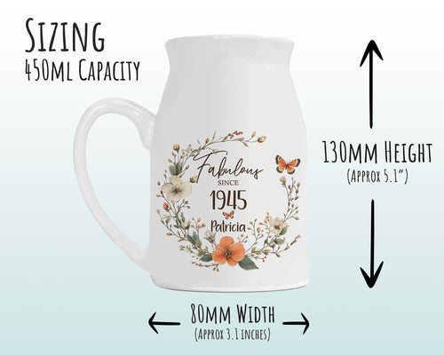 80th Birthday Gift for Women - Fabulous Since 1945 Small Personalised Flower Pot Vase 80 Gift for Her Ladies Floral Design Nan Gran BNL80